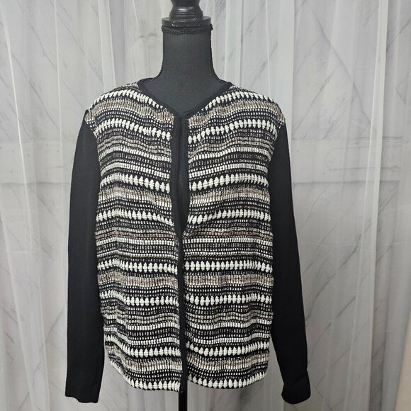 Chico's Black Gray Knit Boho Cardigan Sweater Size 2 (L) - Picture 1 of 14